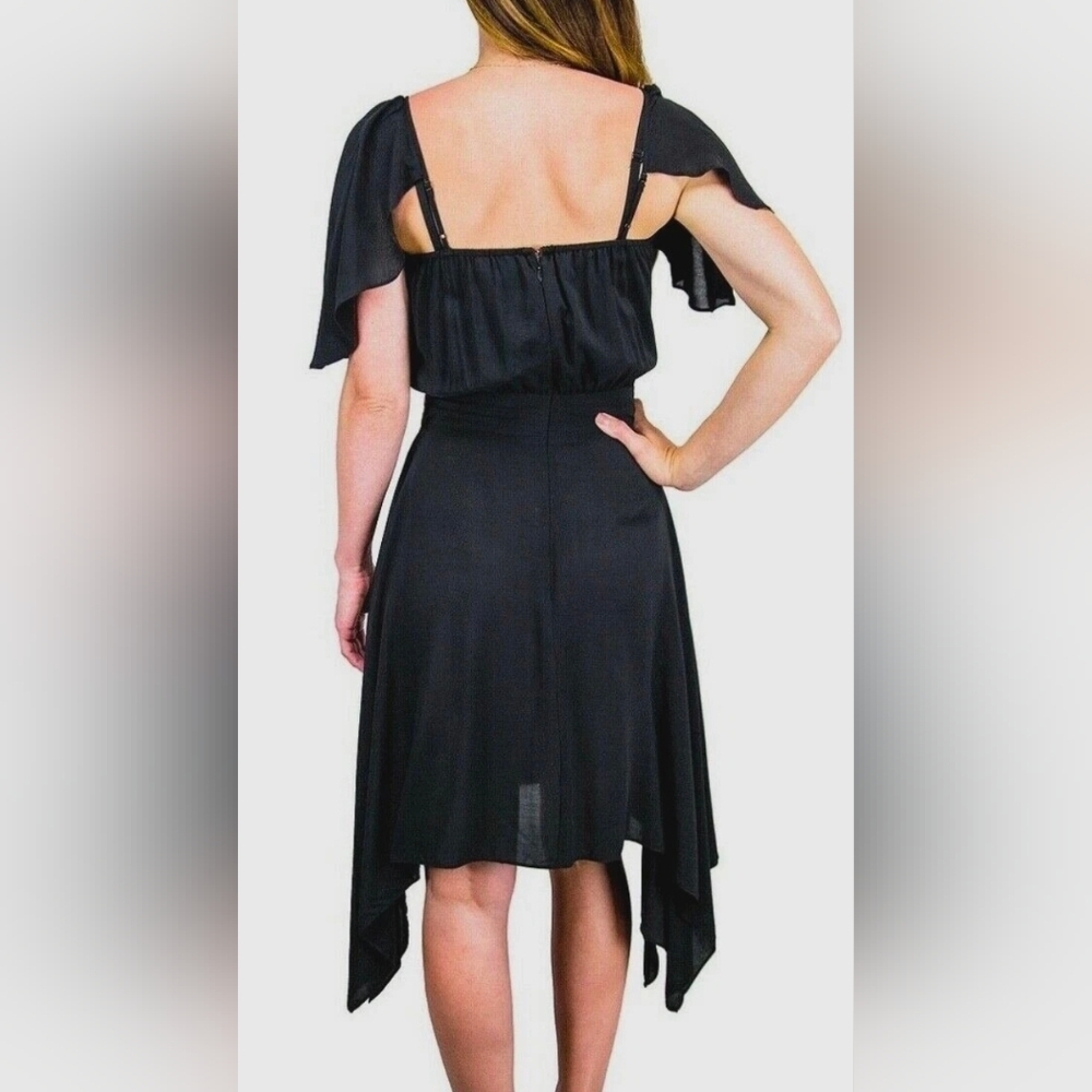 Vertigo Pink and Black Off-Shoulder Asymmetrical Embroidere Sundress  B3 - Picture 2 of 10